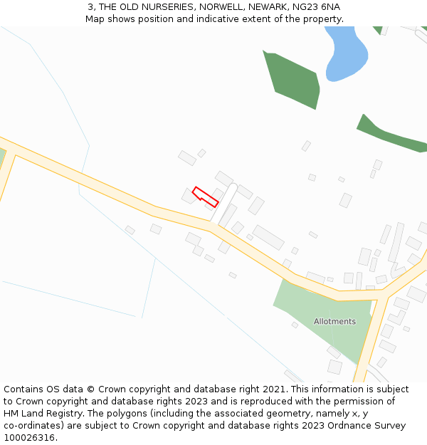 3, THE OLD NURSERIES, NORWELL, NEWARK, NG23 6NA: Location map and indicative extent of plot