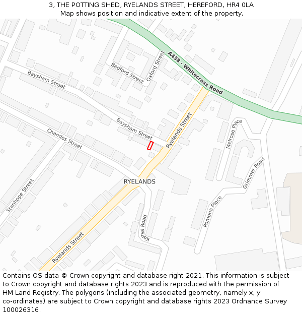 3, THE POTTING SHED, RYELANDS STREET, HEREFORD, HR4 0LA: Location map and indicative extent of plot