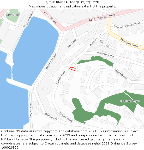 3, THE RIVIERA, TORQUAY, TQ1 2DB: Location map and indicative extent of plot