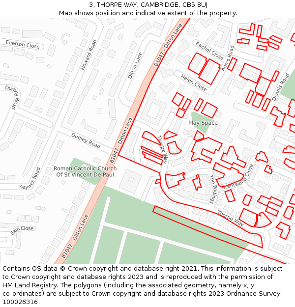 3, THORPE WAY, CAMBRIDGE, CB5 8UJ: Location map and indicative extent of plot