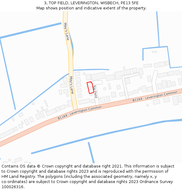 3, TOP FIELD, LEVERINGTON, WISBECH, PE13 5FE: Location map and indicative extent of plot