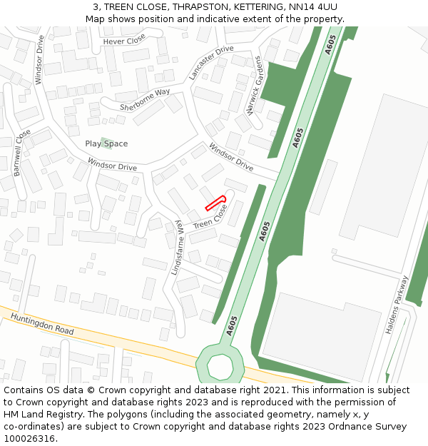 3, TREEN CLOSE, THRAPSTON, KETTERING, NN14 4UU: Location map and indicative extent of plot