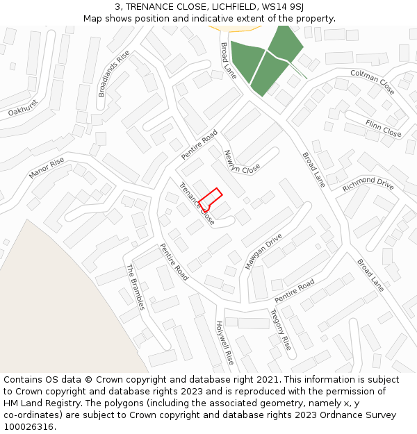 3, TRENANCE CLOSE, LICHFIELD, WS14 9SJ: Location map and indicative extent of plot