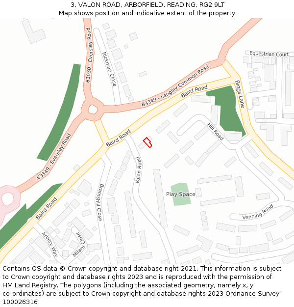 3, VALON ROAD, ARBORFIELD, READING, RG2 9LT: Location map and indicative extent of plot