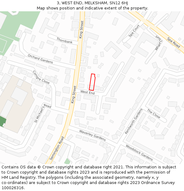 3, WEST END, MELKSHAM, SN12 6HJ: Location map and indicative extent of plot