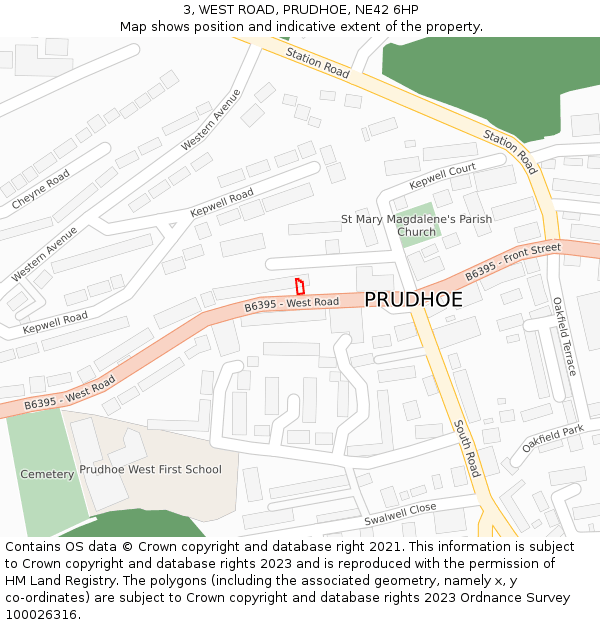 3, WEST ROAD, PRUDHOE, NE42 6HP: Location map and indicative extent of plot