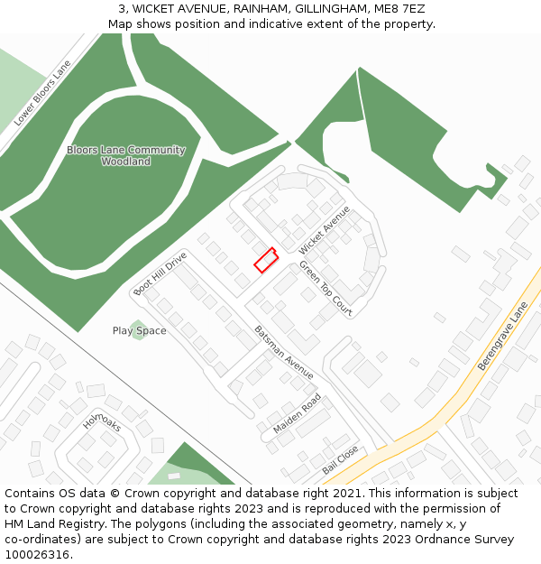 3, WICKET AVENUE, RAINHAM, GILLINGHAM, ME8 7EZ: Location map and indicative extent of plot