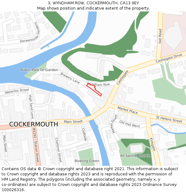 3, WYNDHAM ROW, COCKERMOUTH, CA13 9EY: Location map and indicative extent of plot