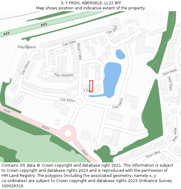 3, Y FRON, ABERGELE, LL22 8FF: Location map and indicative extent of plot