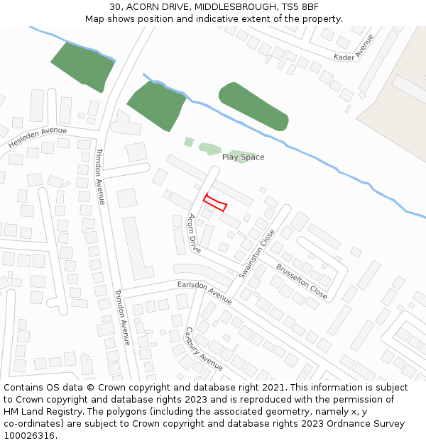 30, ACORN DRIVE, MIDDLESBROUGH, TS5 8BF: Location map and indicative extent of plot