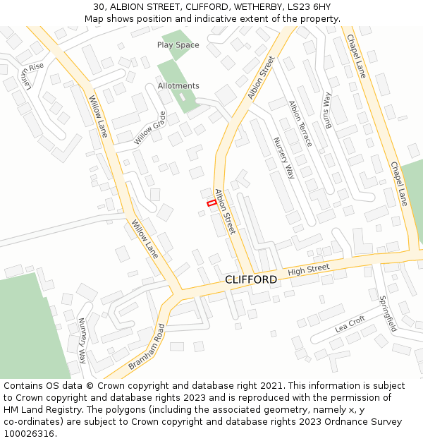 30, ALBION STREET, CLIFFORD, WETHERBY, LS23 6HY: Location map and indicative extent of plot