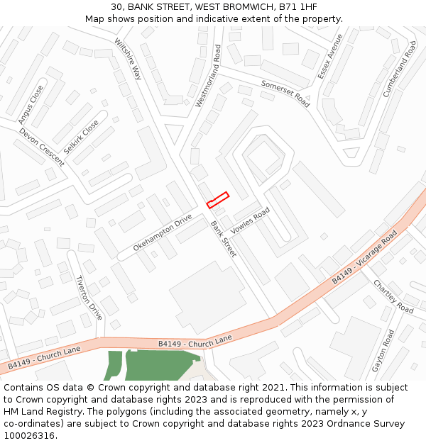 30, BANK STREET, WEST BROMWICH, B71 1HF: Location map and indicative extent of plot