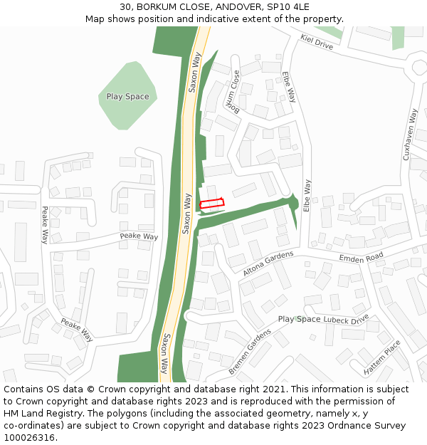 30, BORKUM CLOSE, ANDOVER, SP10 4LE: Location map and indicative extent of plot