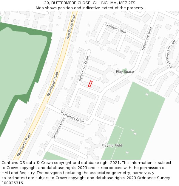 30, BUTTERMERE CLOSE, GILLINGHAM, ME7 2TS: Location map and indicative extent of plot