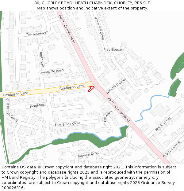 30, CHORLEY ROAD, HEATH CHARNOCK, CHORLEY, PR6 9LB: Location map and indicative extent of plot