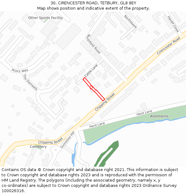 30, CIRENCESTER ROAD, TETBURY, GL8 8EY: Location map and indicative extent of plot