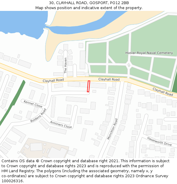 30, CLAYHALL ROAD, GOSPORT, PO12 2BB: Location map and indicative extent of plot