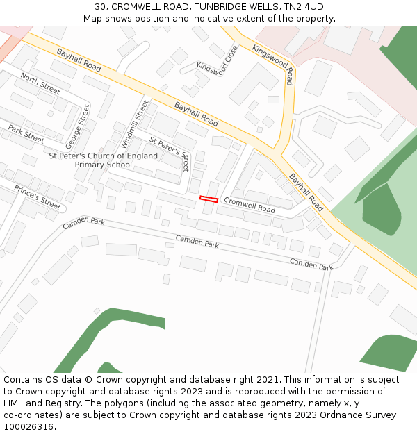 30, CROMWELL ROAD, TUNBRIDGE WELLS, TN2 4UD: Location map and indicative extent of plot