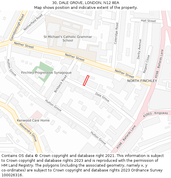 30, DALE GROVE, LONDON, N12 8EA: Location map and indicative extent of plot