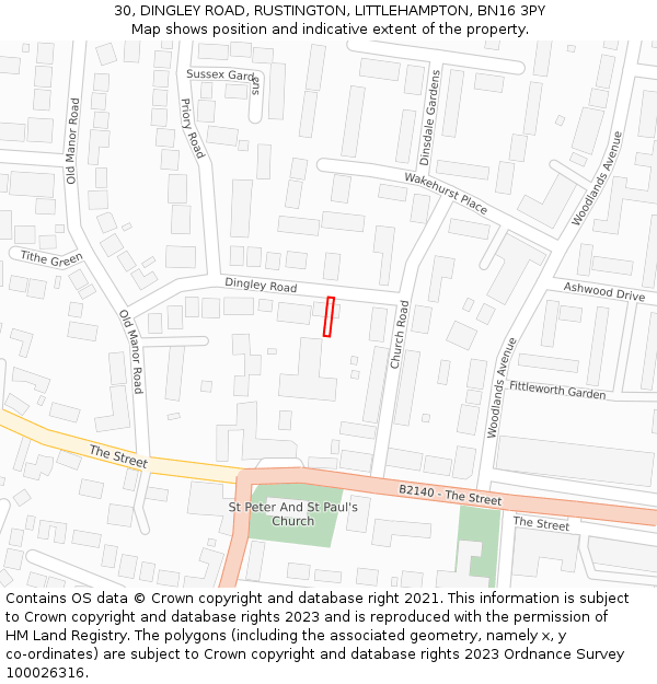 30, DINGLEY ROAD, RUSTINGTON, LITTLEHAMPTON, BN16 3PY: Location map and indicative extent of plot