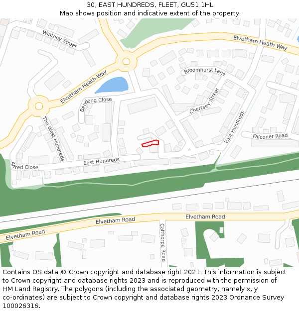 30, EAST HUNDREDS, FLEET, GU51 1HL: Location map and indicative extent of plot