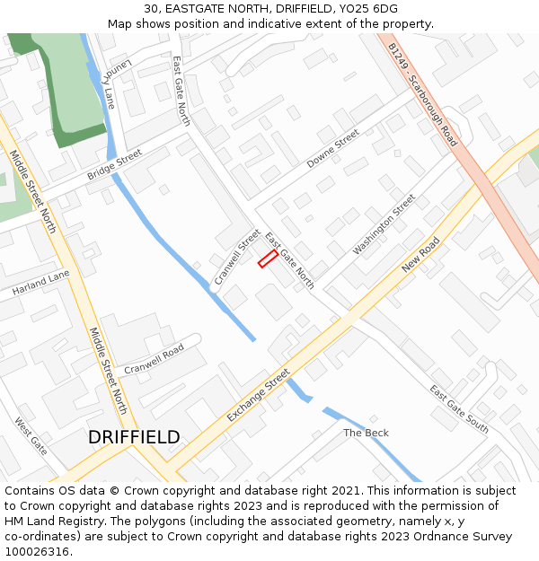 30, EASTGATE NORTH, DRIFFIELD, YO25 6DG: Location map and indicative extent of plot