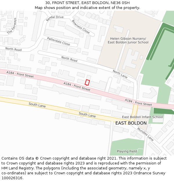 30, FRONT STREET, EAST BOLDON, NE36 0SH: Location map and indicative extent of plot
