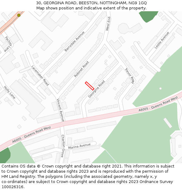 30, GEORGINA ROAD, BEESTON, NOTTINGHAM, NG9 1GQ: Location map and indicative extent of plot