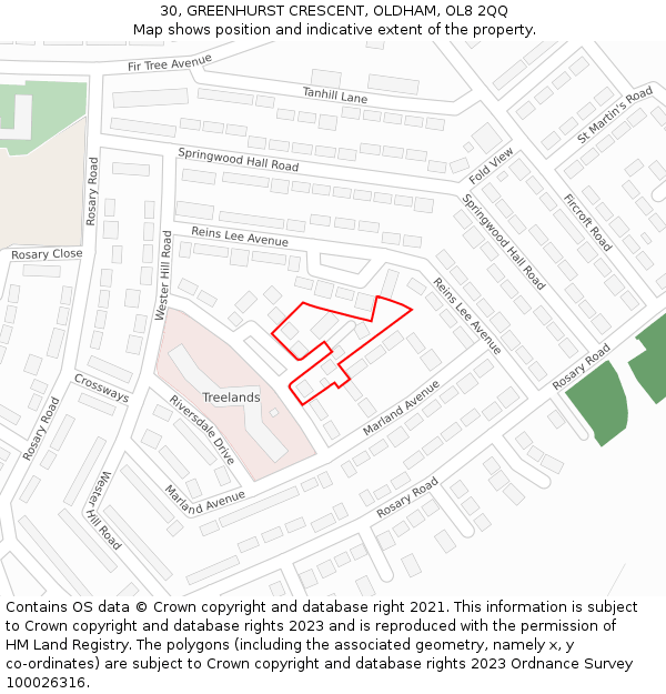 30, GREENHURST CRESCENT, OLDHAM, OL8 2QQ: Location map and indicative extent of plot