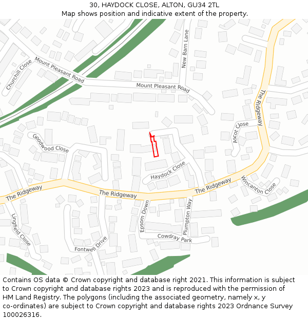 30, HAYDOCK CLOSE, ALTON, GU34 2TL: Location map and indicative extent of plot