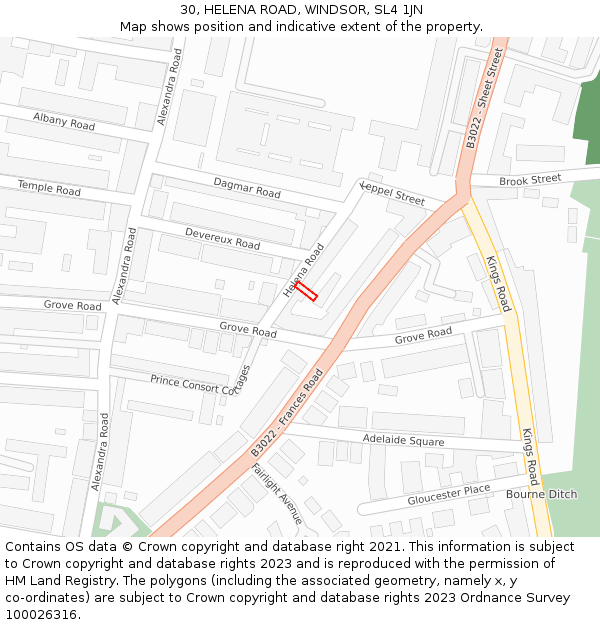 30, HELENA ROAD, WINDSOR, SL4 1JN: Location map and indicative extent of plot