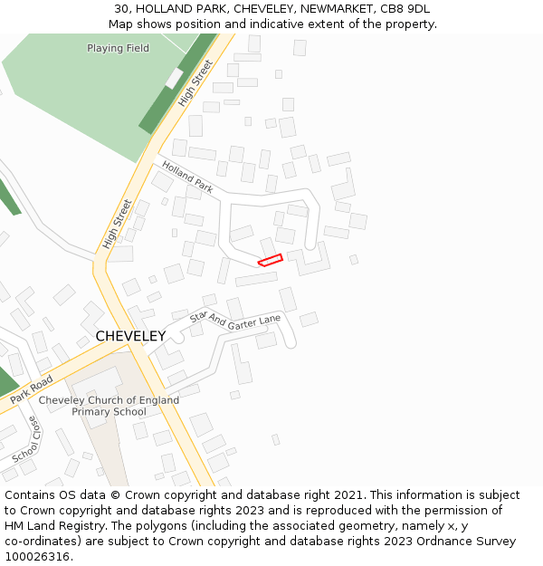 30, HOLLAND PARK, CHEVELEY, NEWMARKET, CB8 9DL: Location map and indicative extent of plot