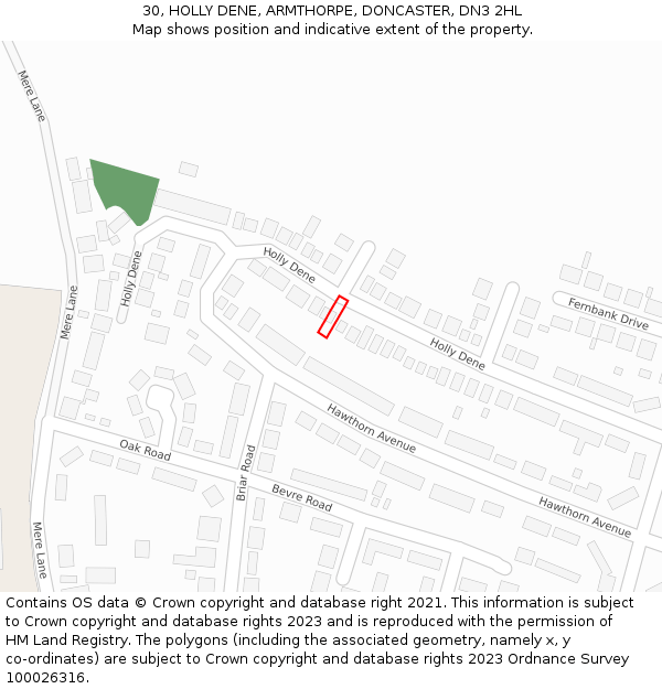30, HOLLY DENE, ARMTHORPE, DONCASTER, DN3 2HL: Location map and indicative extent of plot