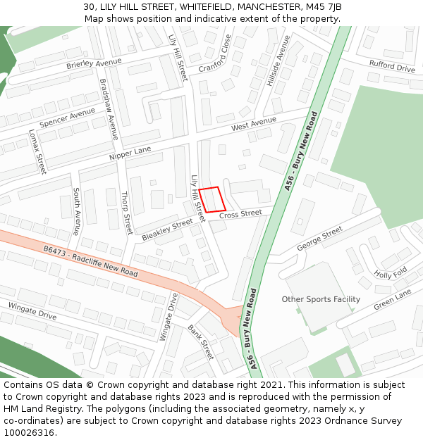 30, LILY HILL STREET, WHITEFIELD, MANCHESTER, M45 7JB: Location map and indicative extent of plot