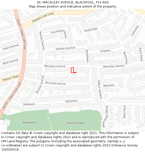 30, MACAULEY AVENUE, BLACKPOOL, FY4 4AG: Location map and indicative extent of plot