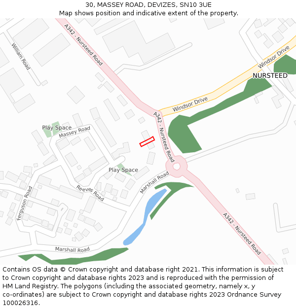 30, MASSEY ROAD, DEVIZES, SN10 3UE: Location map and indicative extent of plot