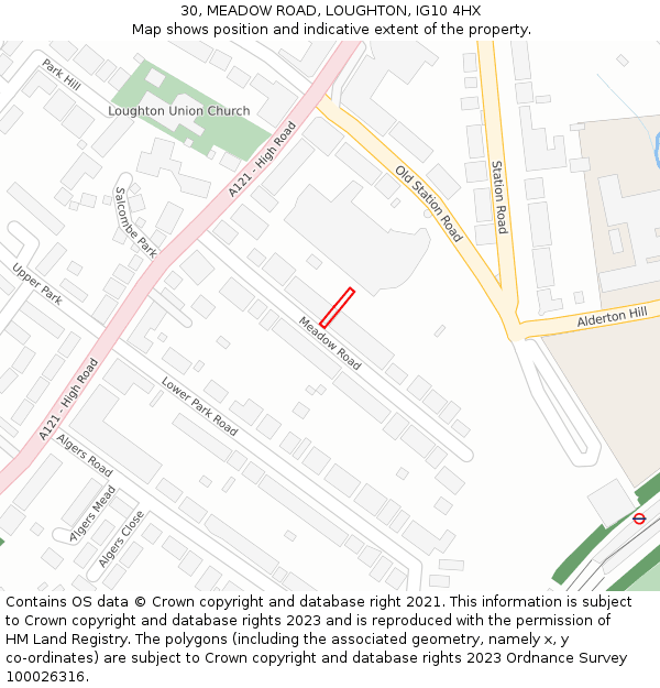 30, MEADOW ROAD, LOUGHTON, IG10 4HX: Location map and indicative extent of plot