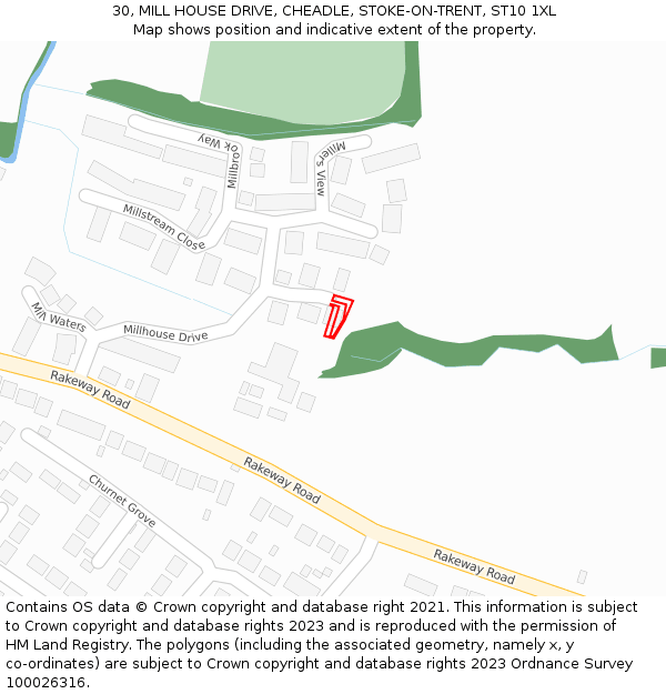 30, MILL HOUSE DRIVE, CHEADLE, STOKE-ON-TRENT, ST10 1XL: Location map and indicative extent of plot