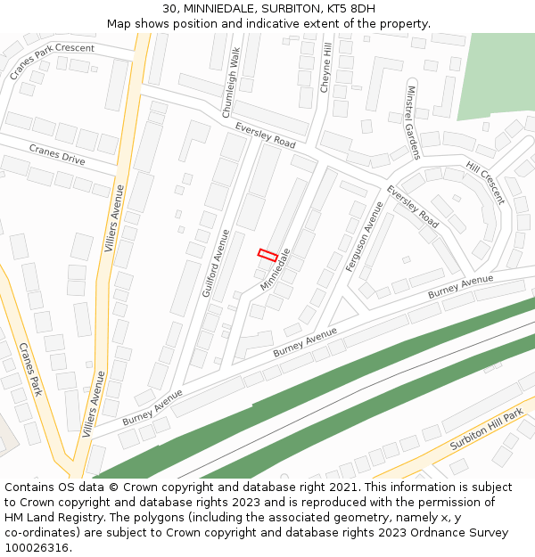 30, MINNIEDALE, SURBITON, KT5 8DH: Location map and indicative extent of plot