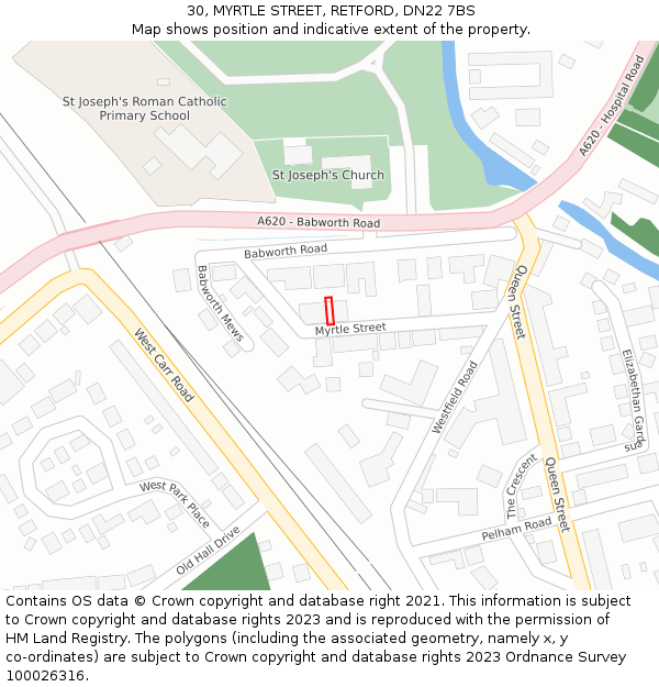 30, MYRTLE STREET, RETFORD, DN22 7BS: Location map and indicative extent of plot