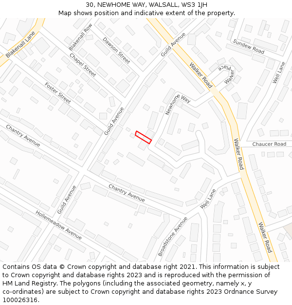 30, NEWHOME WAY, WALSALL, WS3 1JH: Location map and indicative extent of plot