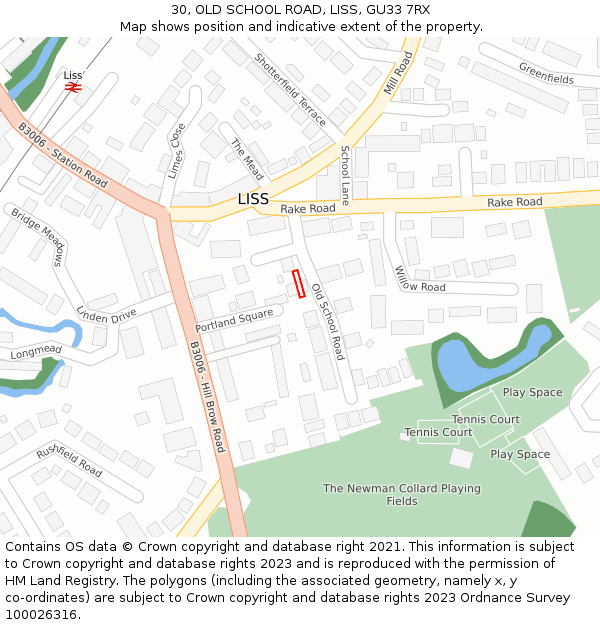 30, OLD SCHOOL ROAD, LISS, GU33 7RX: Location map and indicative extent of plot
