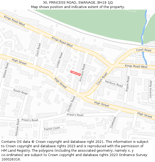 30, PRINCESS ROAD, SWANAGE, BH19 1JQ: Location map and indicative extent of plot