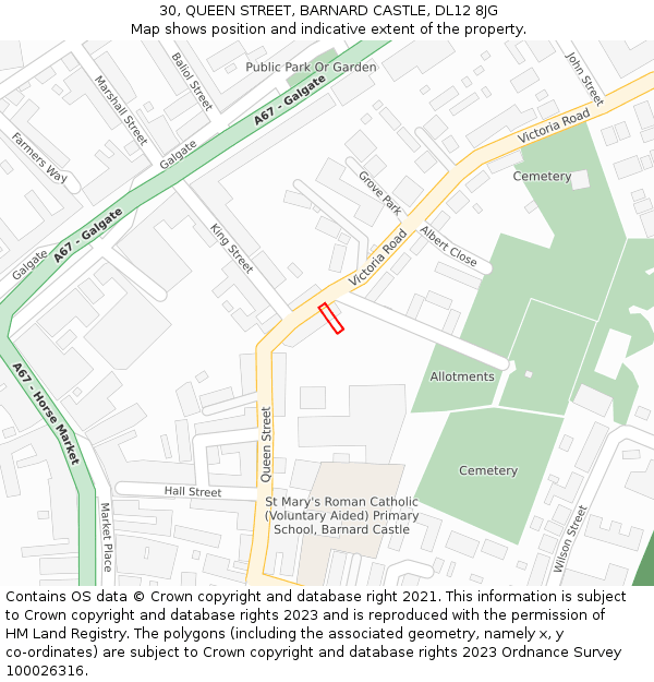 30, QUEEN STREET, BARNARD CASTLE, DL12 8JG: Location map and indicative extent of plot