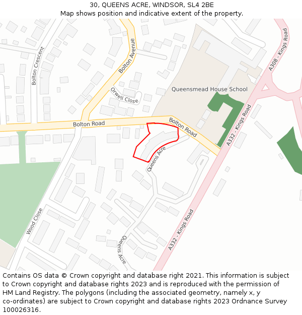 30, QUEENS ACRE, WINDSOR, SL4 2BE: Location map and indicative extent of plot