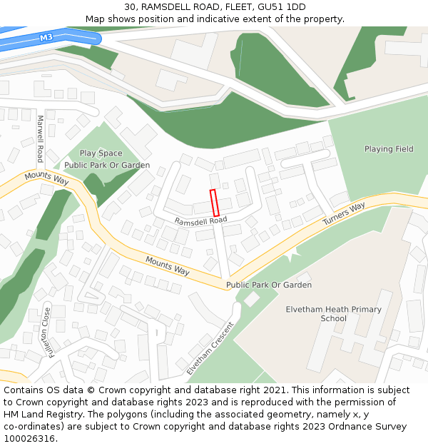 30, RAMSDELL ROAD, FLEET, GU51 1DD: Location map and indicative extent of plot