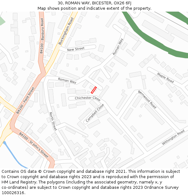 30, ROMAN WAY, BICESTER, OX26 6FJ: Location map and indicative extent of plot