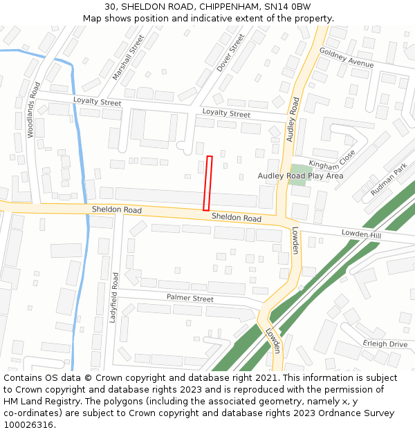 30, SHELDON ROAD, CHIPPENHAM, SN14 0BW: Location map and indicative extent of plot