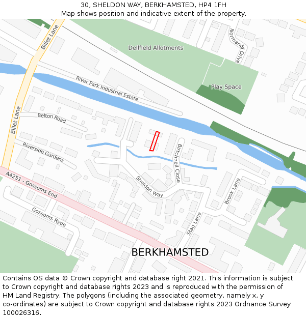 30, SHELDON WAY, BERKHAMSTED, HP4 1FH: Location map and indicative extent of plot