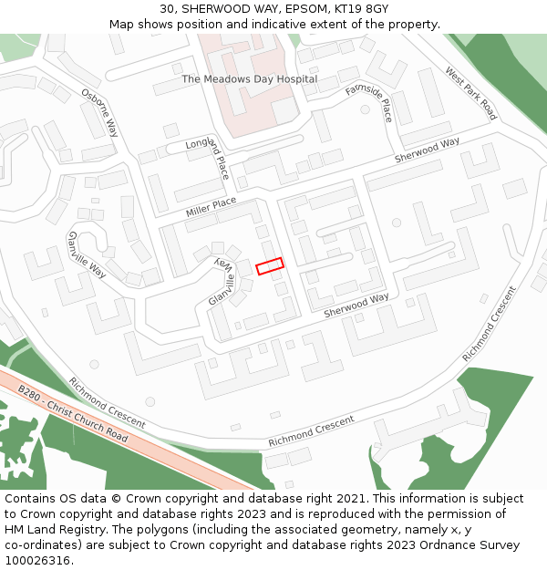 30, SHERWOOD WAY, EPSOM, KT19 8GY: Location map and indicative extent of plot